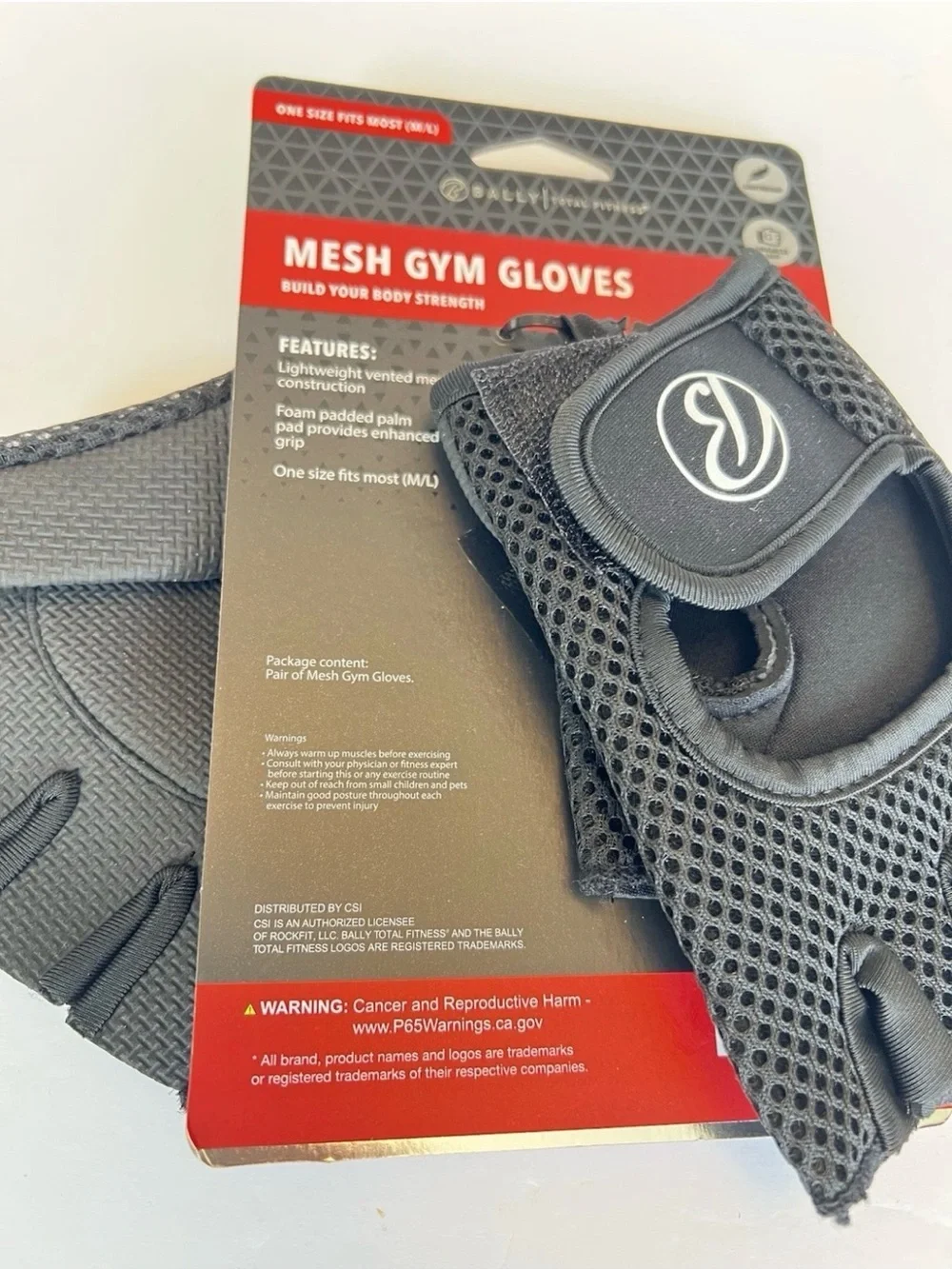 Bally Total Fitness Fingerless Mesh Training Gloves One Size Fits Most M/L
